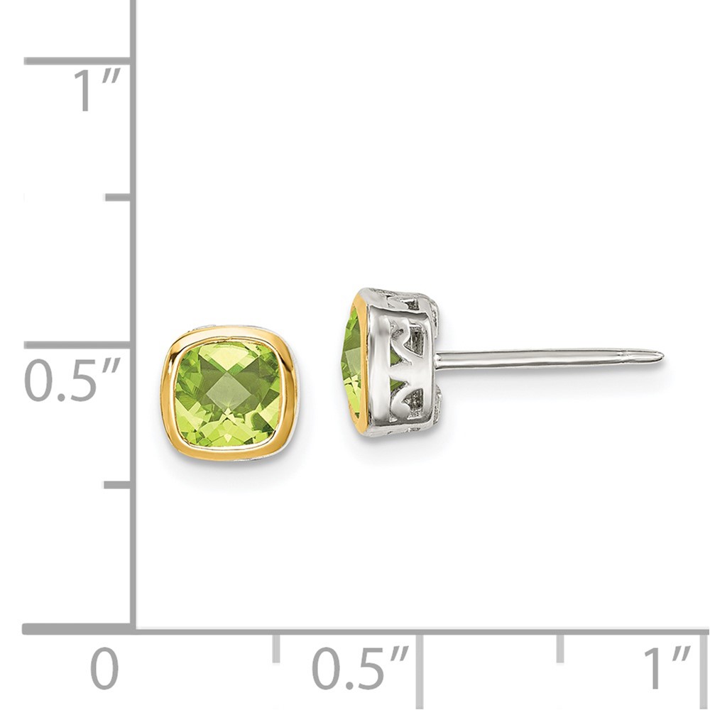 Shey Couture Sterling Silver Rhodium-plated with 14k Accent Peridot Square Stud Earrings (QTC1731)