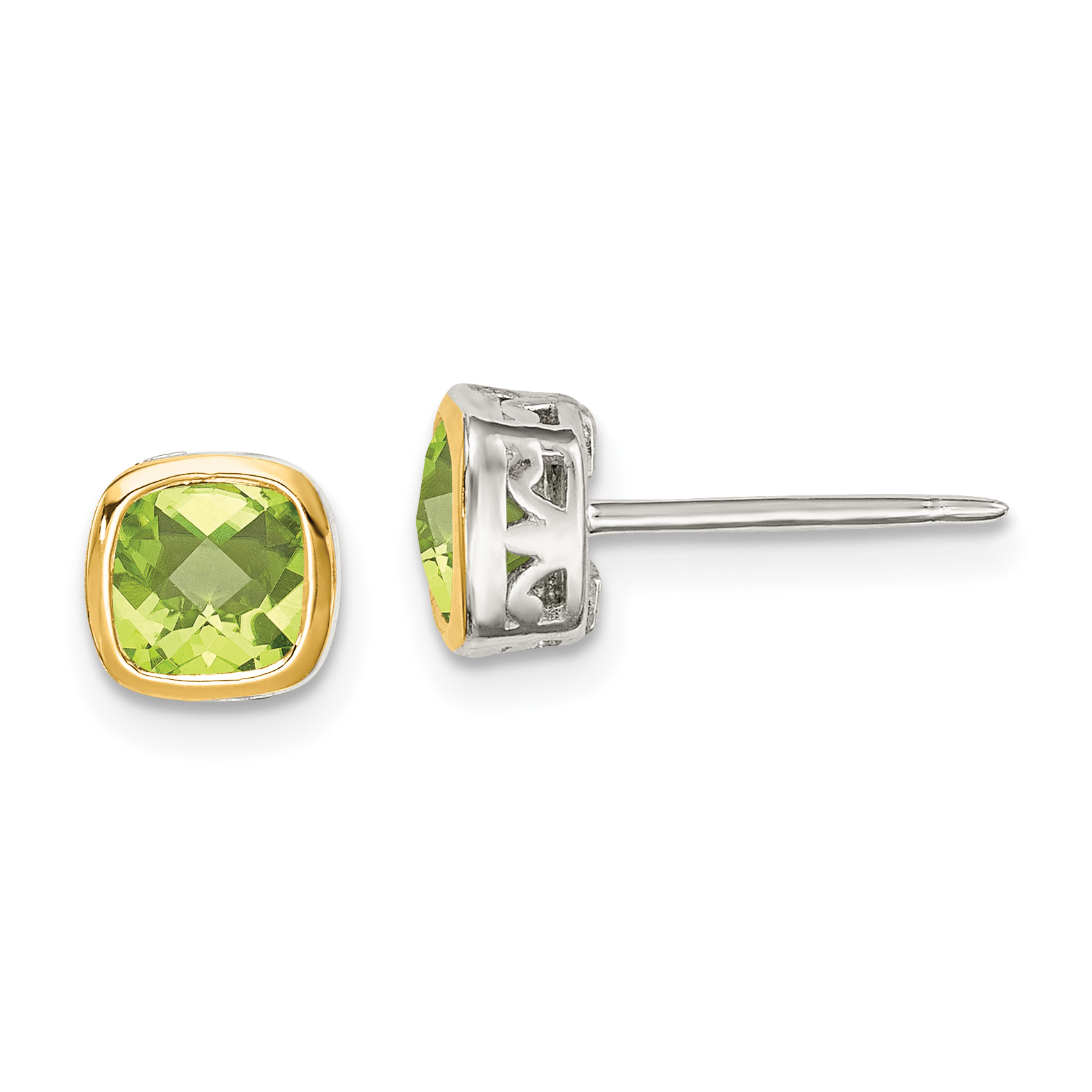 Shey Couture Sterling Silver Rhodium-plated with 14k Accent Peridot Square Stud Earrings (QTC1731)