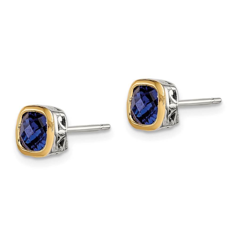 Shey Couture Sterling Silver Rhodium-plated with 14k Accent Created Sapphire Square Stud Earrings (QTC1732)