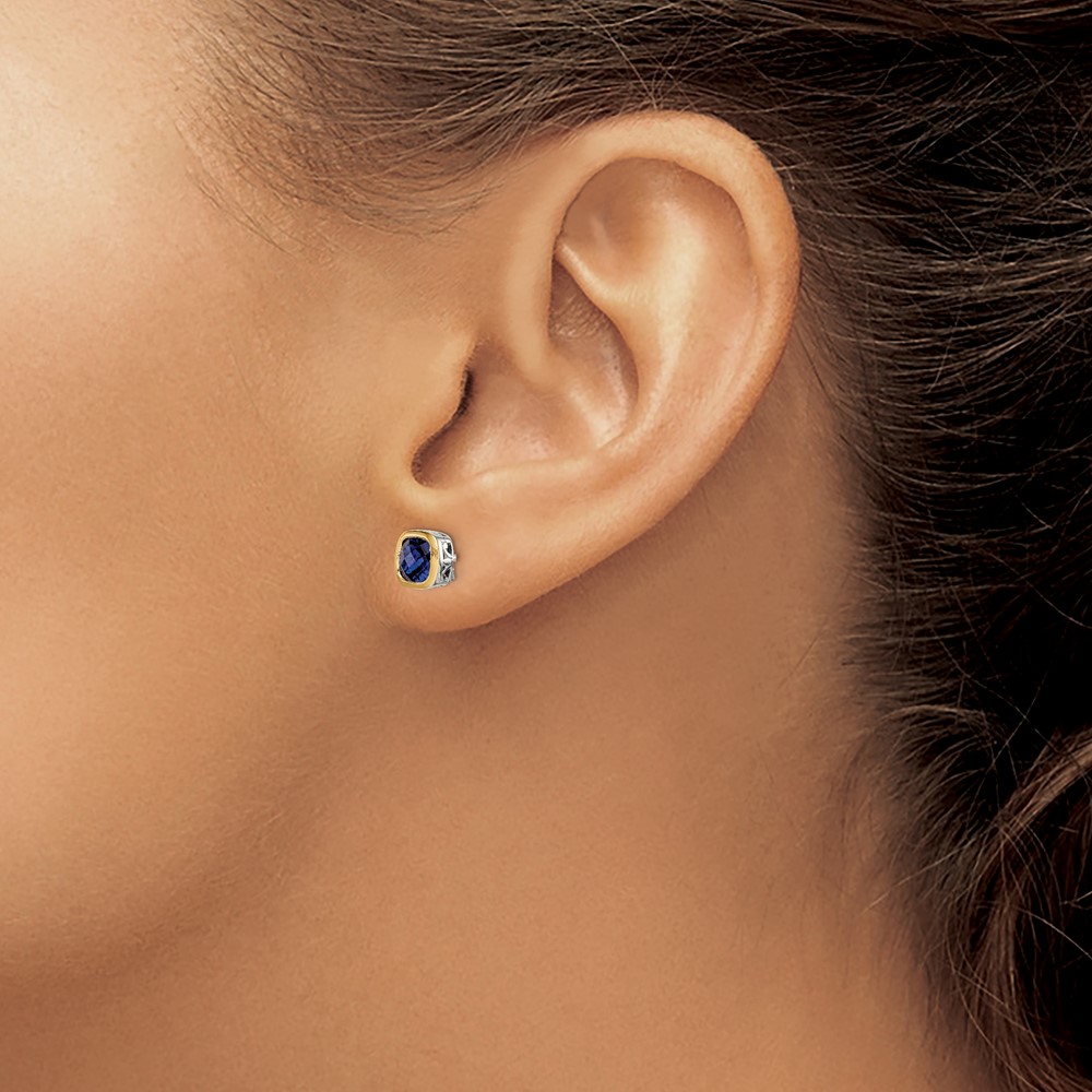 Shey Couture Sterling Silver Rhodium-plated with 14k Accent Created Sapphire Square Stud Earrings (QTC1732)