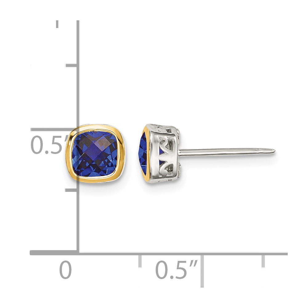Shey Couture Sterling Silver Rhodium-plated with 14k Accent Created Sapphire Square Stud Earrings (QTC1732)