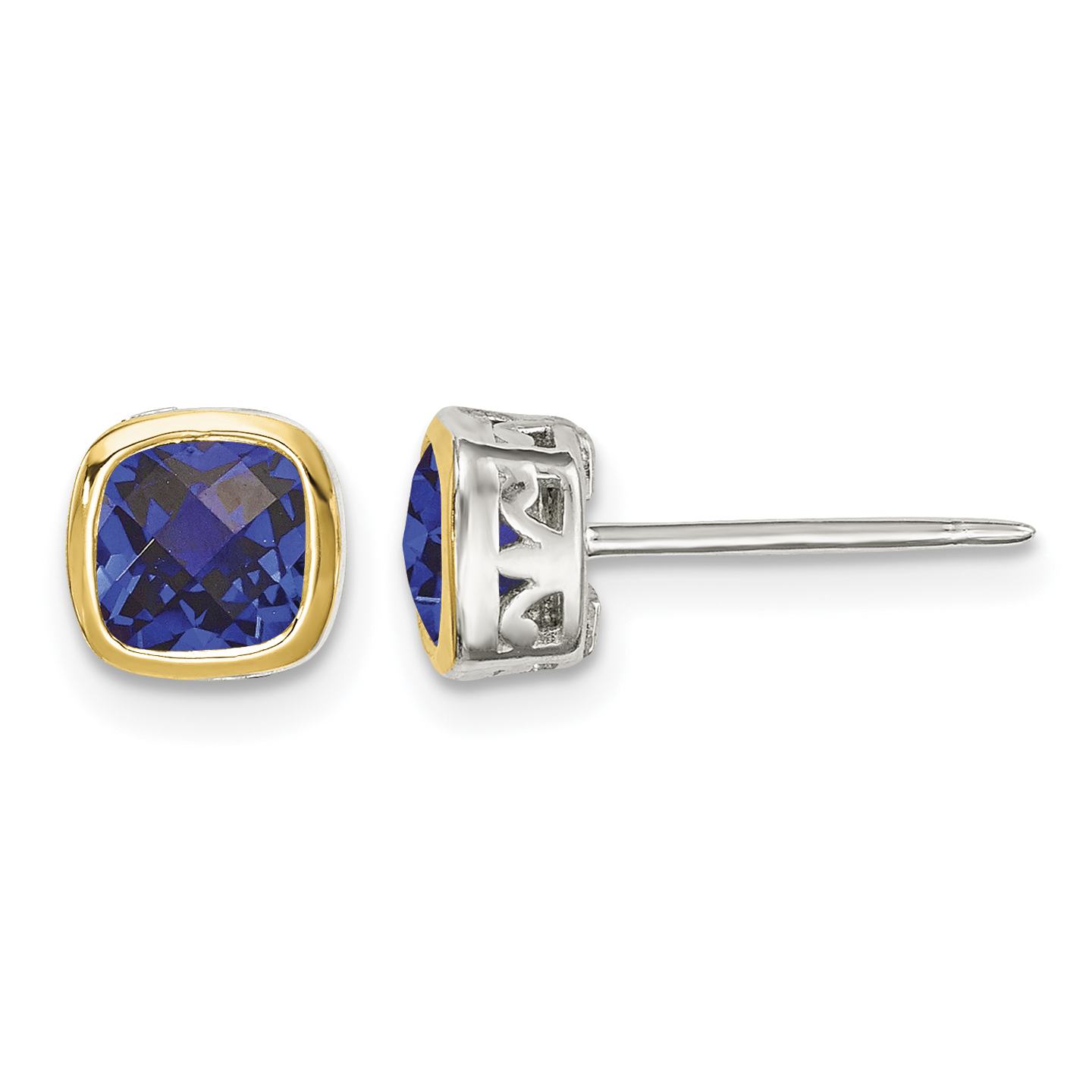 Shey Couture Sterling Silver Rhodium-plated with 14k Accent Created Sapphire Square Stud Earrings (QTC1732)