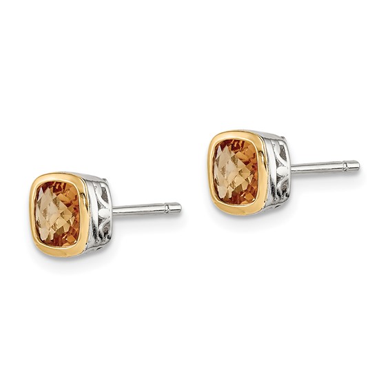 Sterling Silver w/ 14K Accent Gemstone Square Stud Earrings