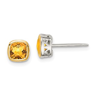 Sterling Silver w/ 14K Accent Gemstone Square Stud Earrings