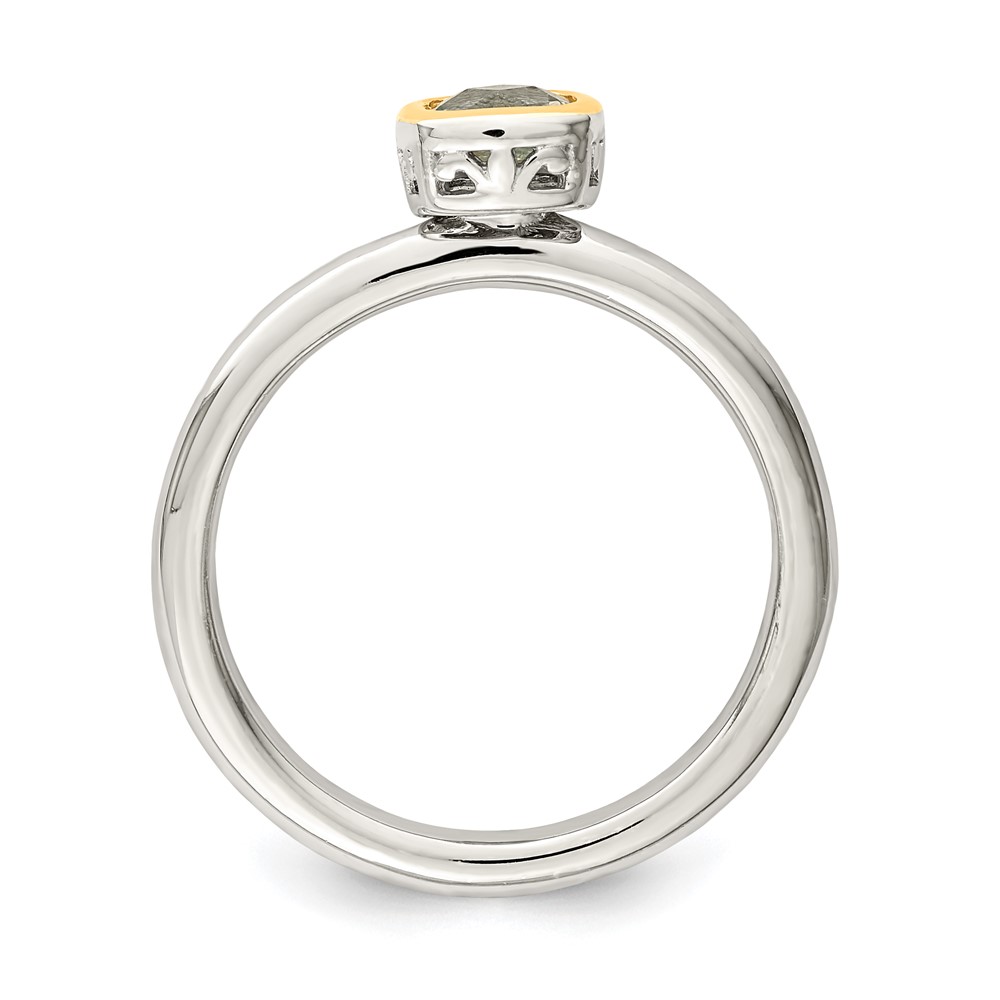 Shey Couture Sterling Silver Rhodium-plated with 14K Accent Polished Cushion-cut Aquamarine Ring (QTC1734-6)