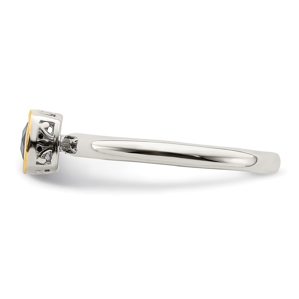 Shey Couture Sterling Silver Rhodium-plated with 14K Accent Polished Cushion-cut Created Sapphire Ring (QTC1736-8)