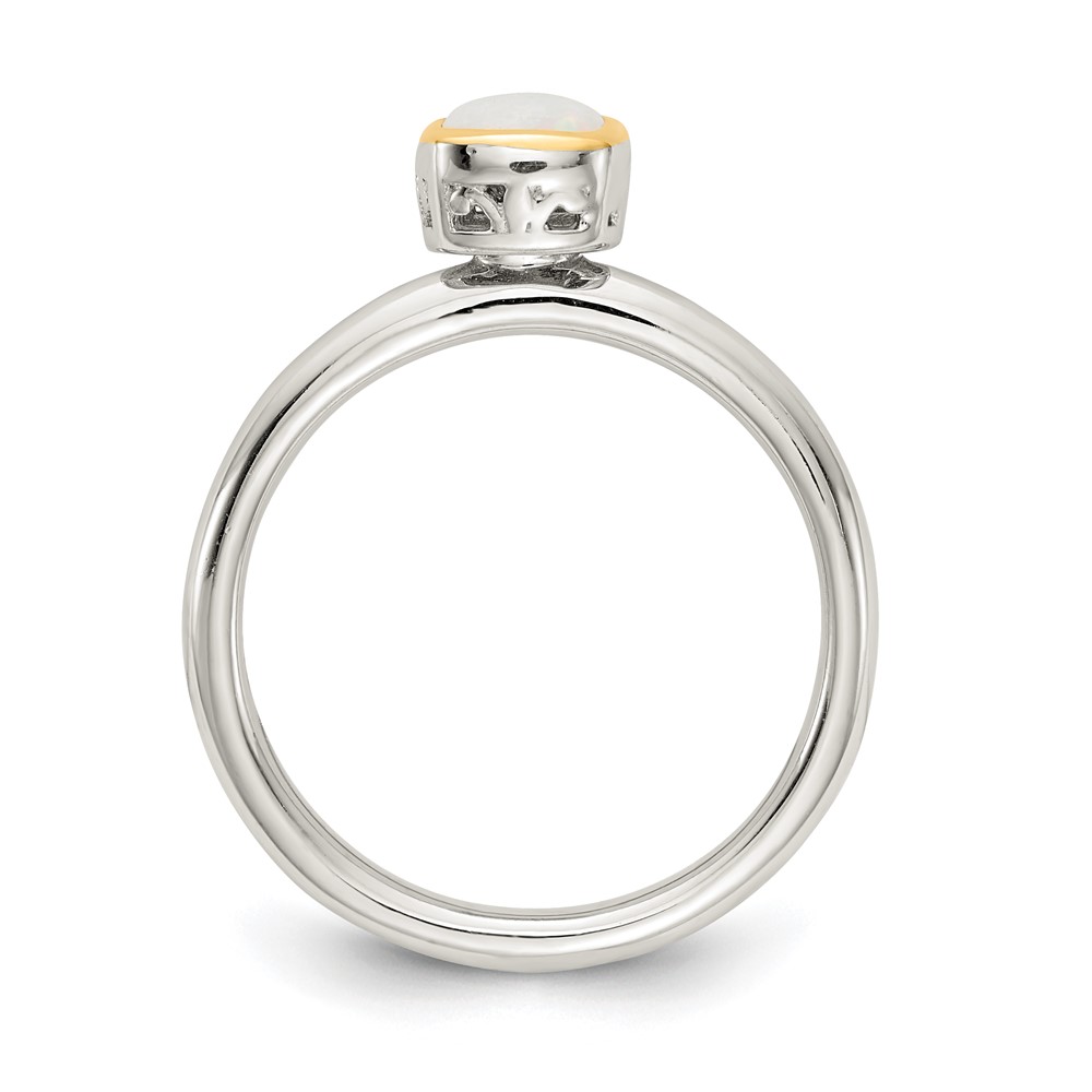Shey Couture Sterling Silver Rhodium-plated with 14K Accent Polished Cushion-cut Milky Opal Ring (QTC1737-7)