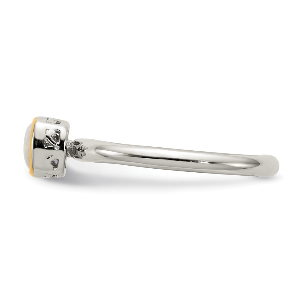 Shey Couture Sterling Silver Rhodium-plated with 14K Accent Polished Cushion-cut Milky Opal Ring (QTC1737-7)