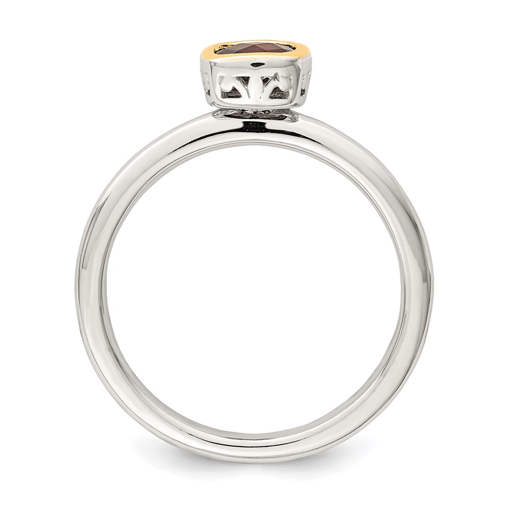 Shey Couture Sterling Silver Rhodium-plated with 14K Accent Polished Cushion-cut Garnet Ring (QTC1738-7)