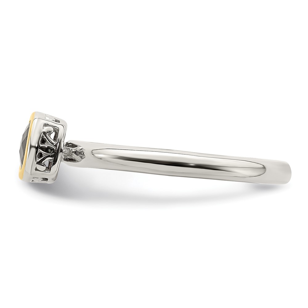 Shey Couture Sterling Silver Rhodium-plated with 14K Accent Polished Cushion-cut Garnet Ring (QTC1738-7)
