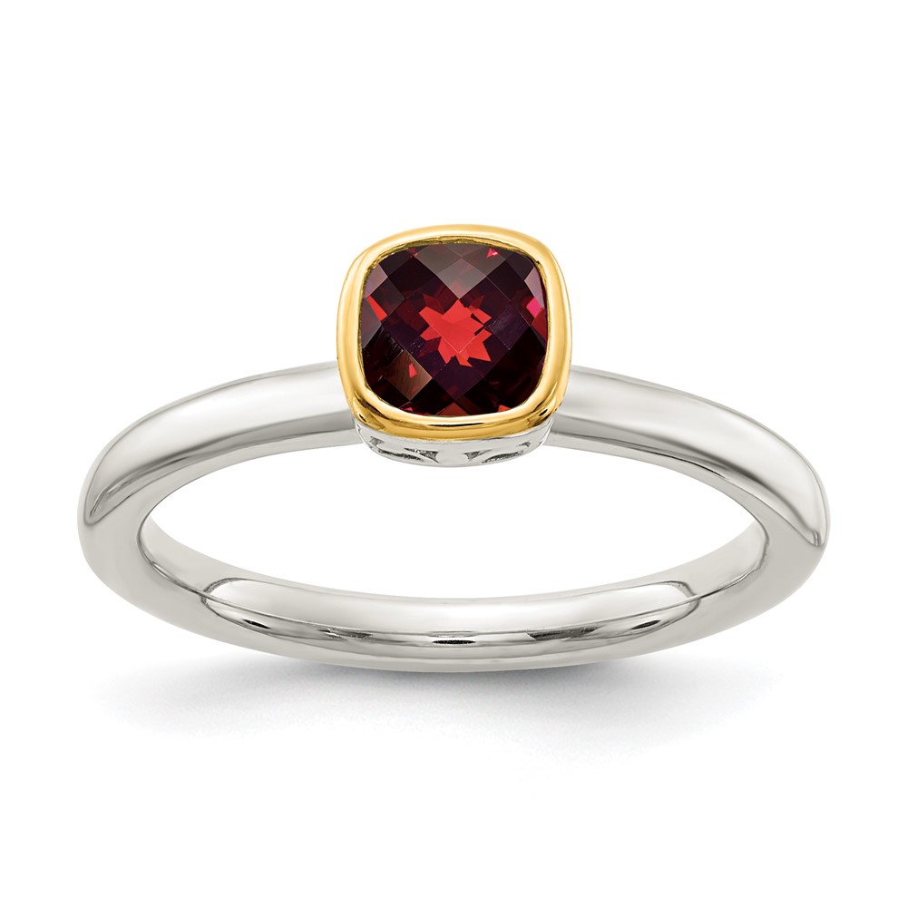 Shey Couture Sterling Silver Rhodium-plated with 14K Accent Polished Cushion-cut Garnet Ring (QTC1738-6)