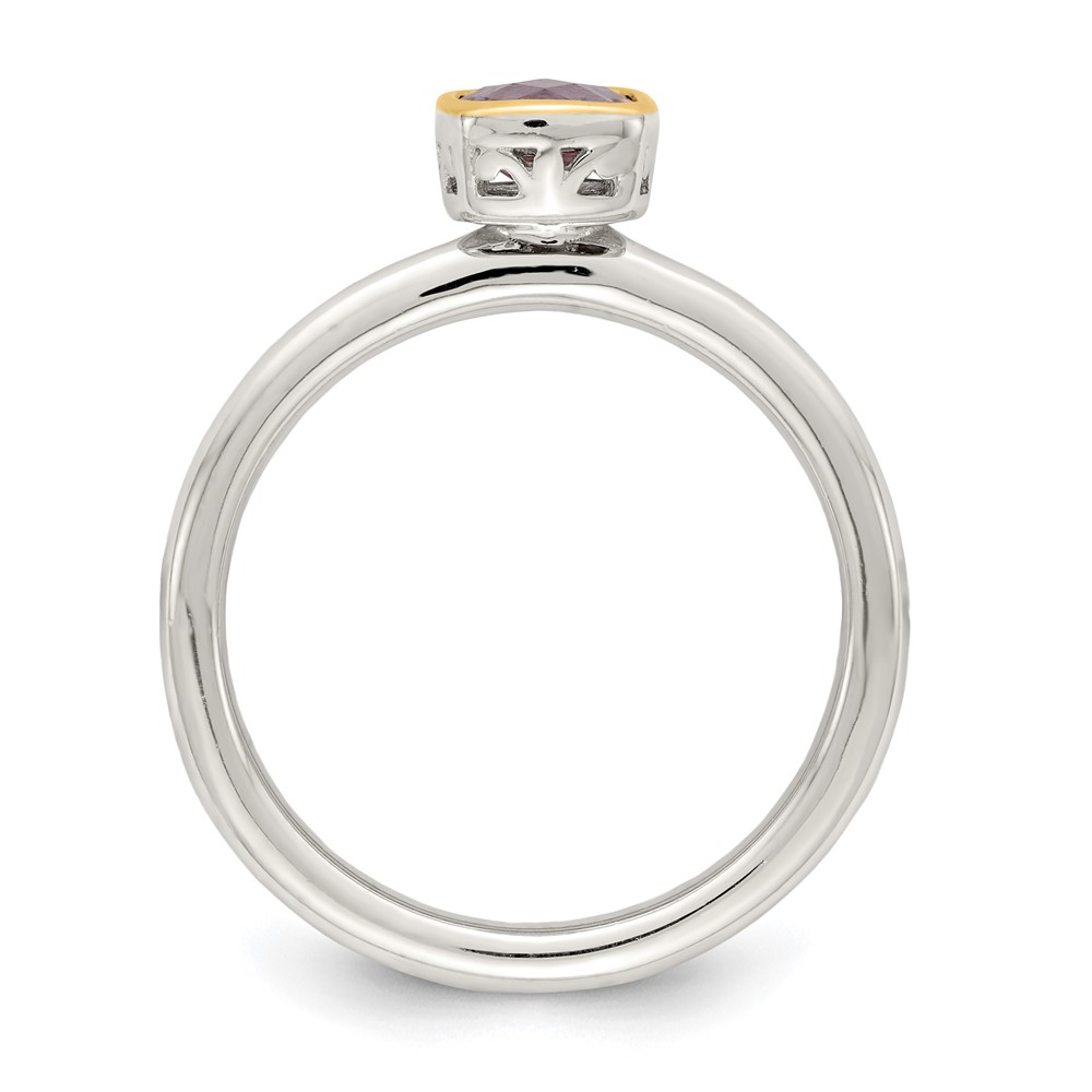Shey Couture Sterling Silver Rhodium-plated with 14K Accent Polished Cushion-cut Amethyst Ring (QTC1739-6)