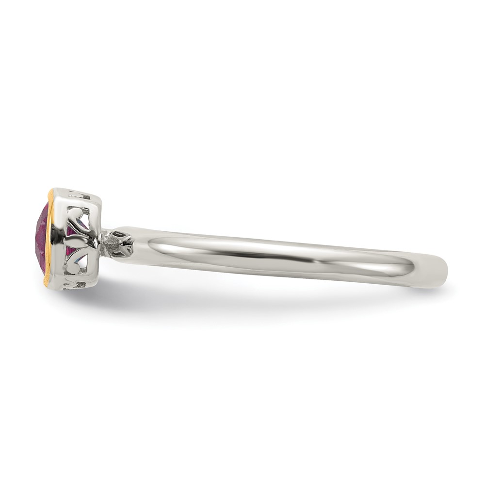 Shey Couture Sterling Silver Rhodium-plated with 14K Accent Polished Cushion-cut Rhodolite Garnet Ring (QTC1741-8)