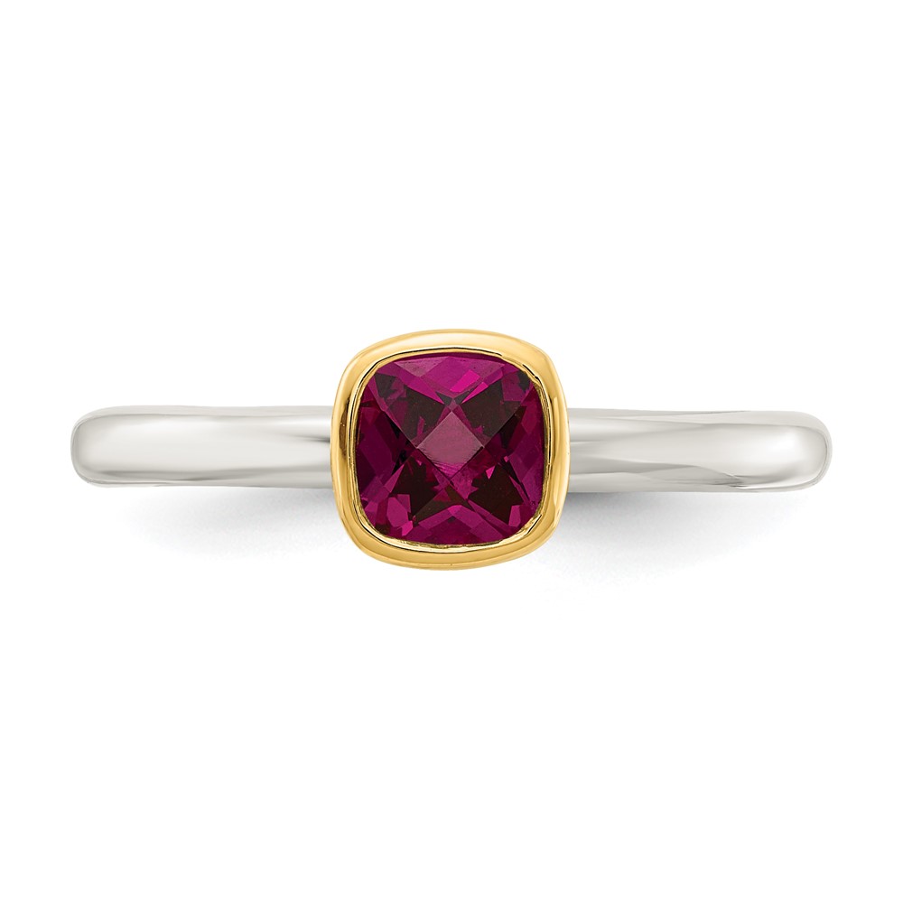 Shey Couture Sterling Silver Rhodium-plated with 14K Accent Polished Cushion-cut Rhodolite Garnet Ring (QTC1741-8)