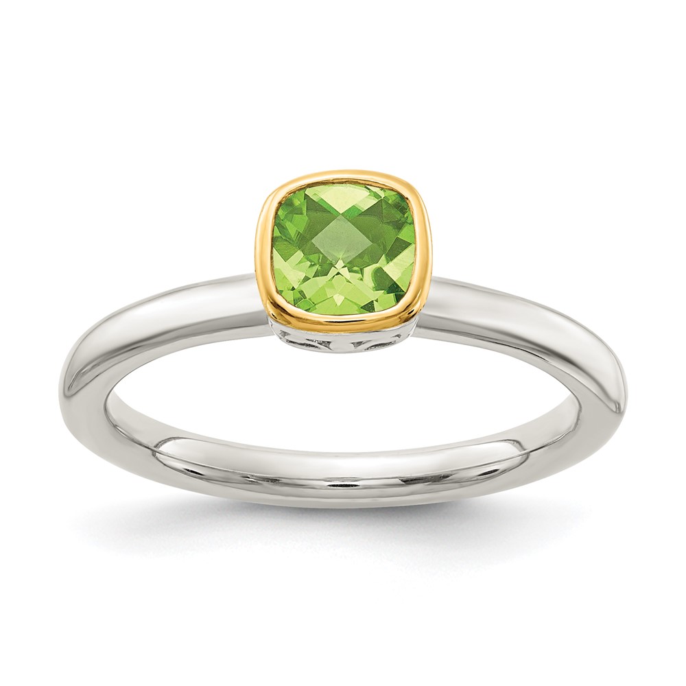 Shey Couture Sterling Silver Rhodium-plated with 14K Accent Polished Cushion-cut Peridot Ring (QTC1743-8)