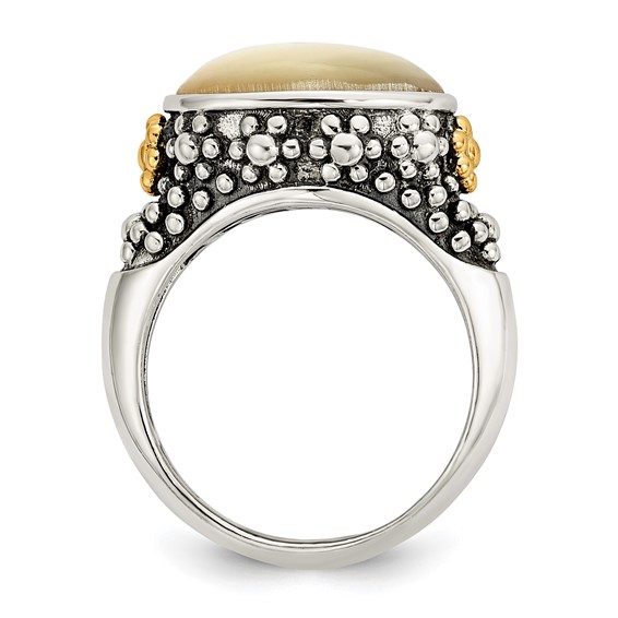 Shey Couture Sterling Silver with 14K Accent Antiqued Floral Oval Mother Of Pearl Ring