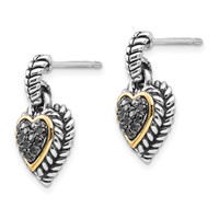 Shey Couture Sterling Silver Earrings with 14K Accent Antiqued Black Diamond Dangle Post Heart view 2