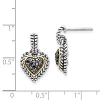 Shey Couture Sterling Silver Earrings with 14K Accent Antiqued Black Diamond Dangle Post Heart view 4