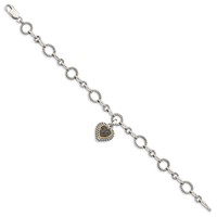 Shey Couture Sterling Silver with 14K Accent 8 Inch Antiqued Black Diamond Heart Link Bracelet view 2