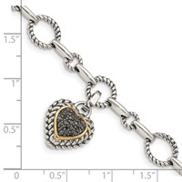 Shey Couture Sterling Silver with 14K Accent 8 Inch Antiqued Black Diamond Heart Link Bracelet view 3