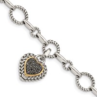 Shey Couture Sterling Silver with 14K Accent 8 Inch Antiqued Black Diamond Heart Link Bracelet view 1
