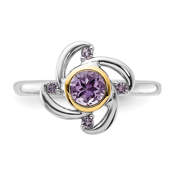 Sterling Silver Rhodium-plated w/14K Gemstone Rings