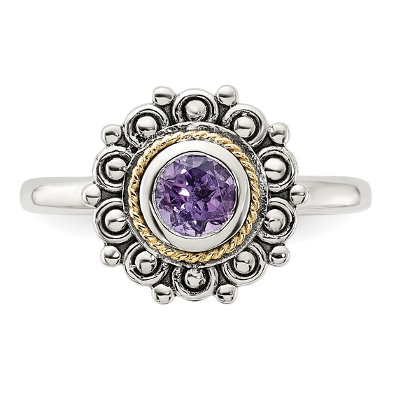 Shey Couture Sterling Silver with 14k Accent Antiqued Amethyst Ring