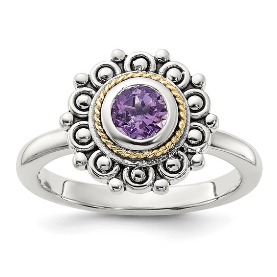 Shey Couture Sterling Silver with 14k Accent Antiqued Amethyst Ring