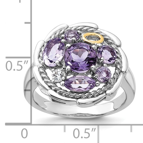 Shey Couture Sterling Silver Rhodium-plated with 14k Accent .78Amethyst / 1.0Pink Quartz / .06White Topaz Ring