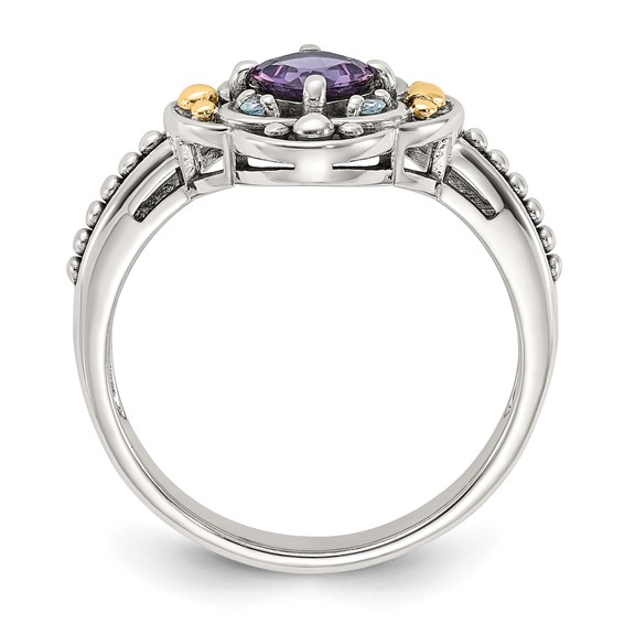 Shey Couture Sterling Silver with 14k Accent Antiqued .41 Amethyst / .09Swiss Blue Topaz Ring