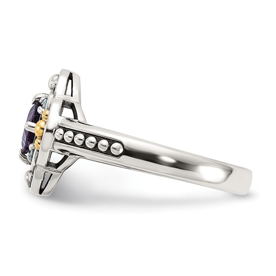 Shey Couture Sterling Silver with 14k Accent Antiqued .41 Amethyst / .09Swiss Blue Topaz Ring