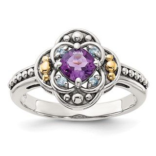 Shey Couture Sterling Silver with 14k Accent Antiqued .41 Amethyst / .09Swiss Blue Topaz Ring