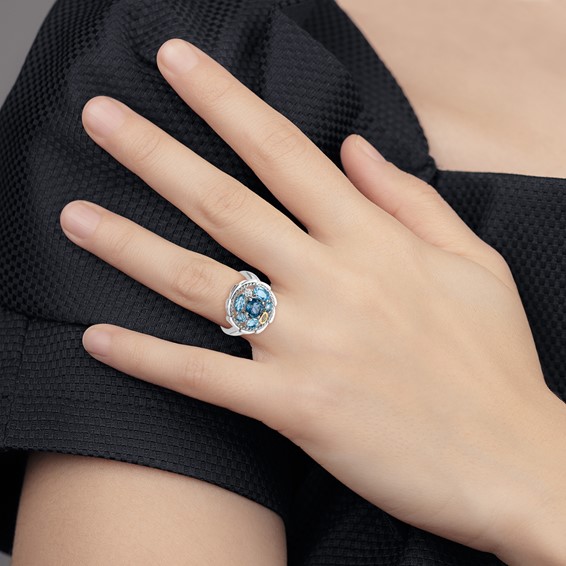 Shey Couture Sterling Silver Rhodium-plated with 14k Accent 1.36 Swiss Blue Topaz / 1.05 London Blue Topaz / .08 White Topaz Ring