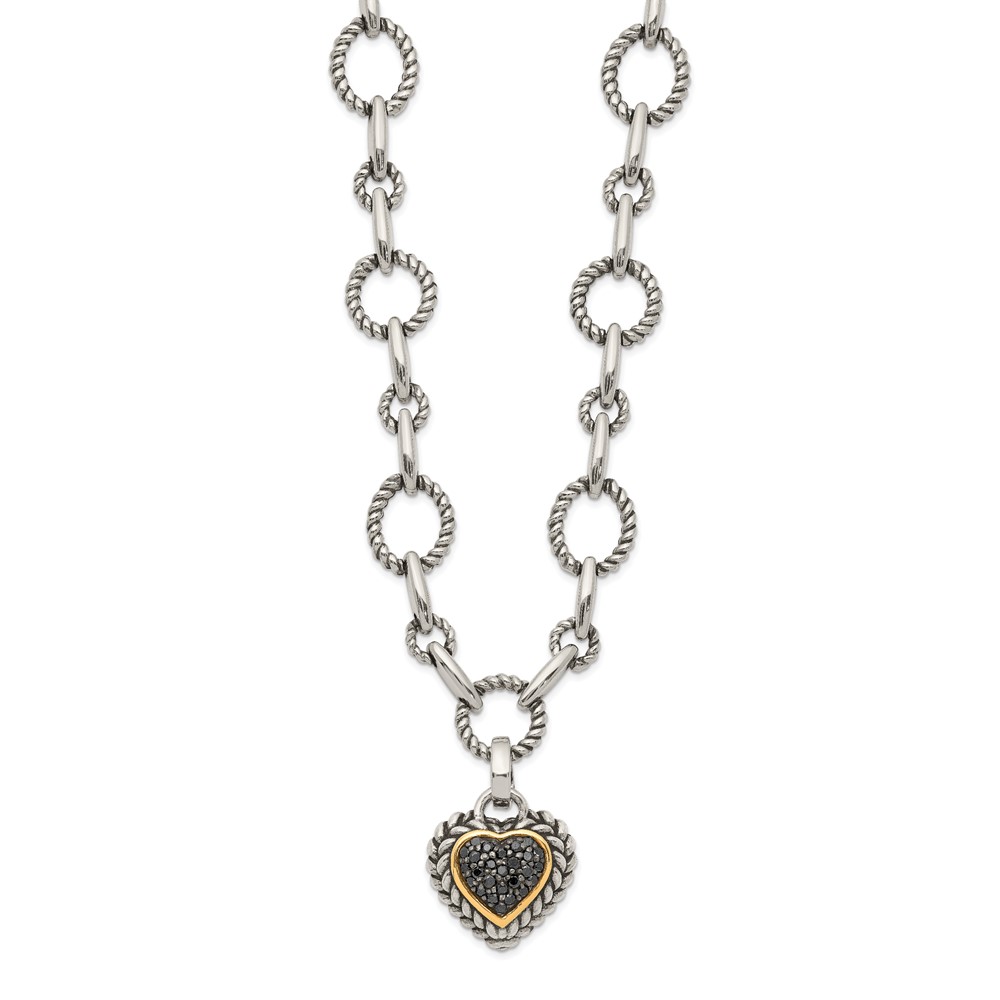 Shey Couture Sterling Silver Necklace with 14K Accent Antiqued Black Diamond Heart Drop, 17"