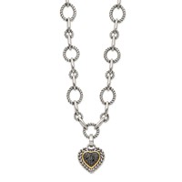 Shey Couture Sterling Silver Necklace with 14K Accent Antiqued Black Diamond Heart Drop, 17" view 1