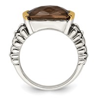 Shey Couture Sterling Silver Ring with 14K Accent Antiqued Cushion Checkerboard Smoky Quartz view 2
