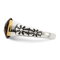 Shey Couture Sterling Silver Ring with 14K Accent Antiqued Cushion Checkerboard Smoky Quartz view 3
