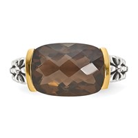 Shey Couture Sterling Silver Ring with 14K Accent Antiqued Cushion Checkerboard Smoky Quartz view 5