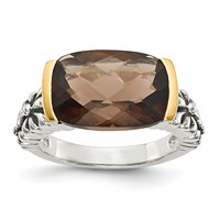 Shey Couture Sterling Silver Ring with 14K Accent Antiqued Cushion Checkerboard Smoky Quartz view 1