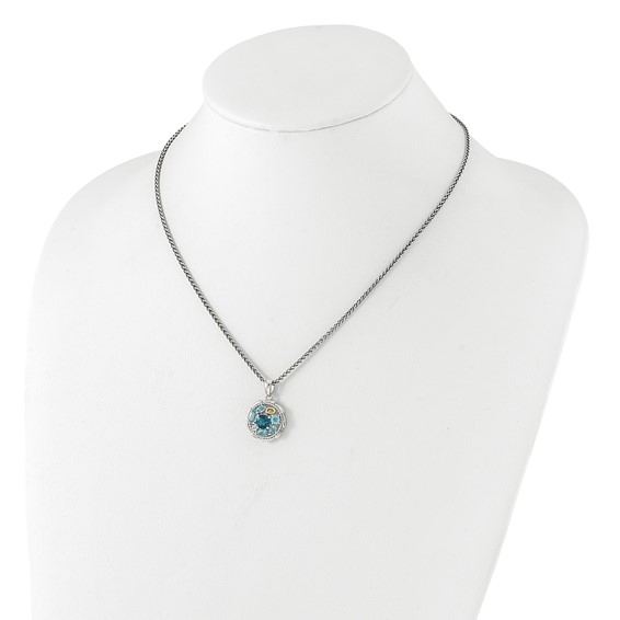 Shey Couture Sterling Silver Rhodium-plated with 14k Accent 1.36 Swiss Blue Topaz/1.05 London Blue Topaz/.09 White Topaz 18 inch Necklace