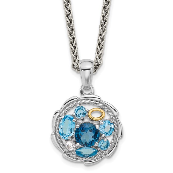 Shey Couture Sterling Silver Rhodium-plated with 14k Accent 1.36 Swiss Blue Topaz/1.05 London Blue Topaz/.09 White Topaz 18 inch Necklace