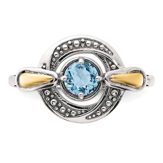 Shey Couture Sterling Silver Antiqued with 14k Accent Light Swiss Blue Topaz Ring
