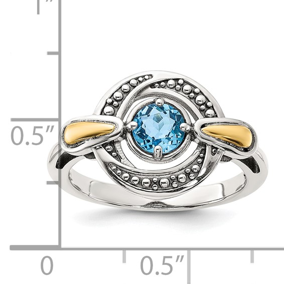 Shey Couture Sterling Silver Antiqued with 14k Accent Light Swiss Blue Topaz Ring