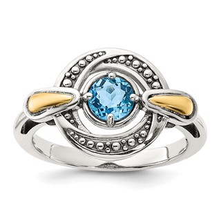 Shey Couture Sterling Silver Antiqued with 14k Accent Light Swiss Blue Topaz Ring