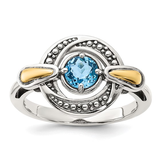 Shey Couture Sterling Silver Antiqued with 14k Accent Light Swiss Blue Topaz Ring