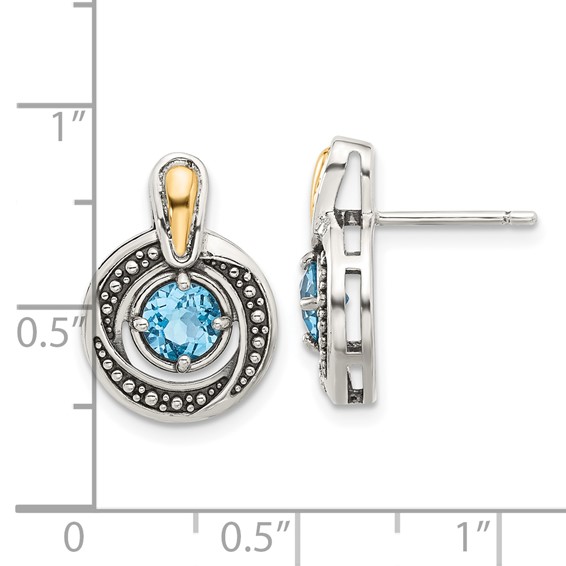 Shey Couture Sterling Silver Antiqued with 14k Accent Light Swiss Blue Topaz Post Earrings