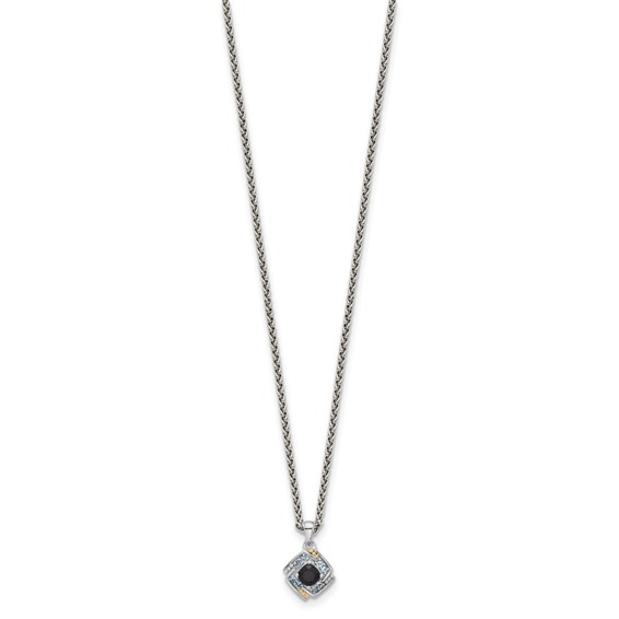 Shey Couture Sterling Silver Rhodium-plated with 14k Accent .49 Onyx and .16 Swiss Blue Topaz 18 inch Necklace