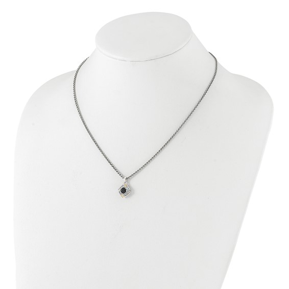 Shey Couture Sterling Silver Rhodium-plated with 14k Accent .49 Onyx and .16 Swiss Blue Topaz 18 inch Necklace