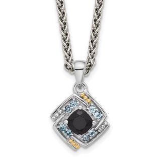 Shey Couture Sterling Silver Rhodium-plated with 14k Accent .49 Onyx and .16 Swiss Blue Topaz 18 inch Necklace