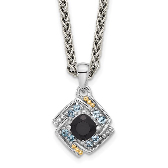 Shey Couture Sterling Silver Rhodium-plated with 14k Accent .49 Onyx and .16 Swiss Blue Topaz 18 inch Necklace
